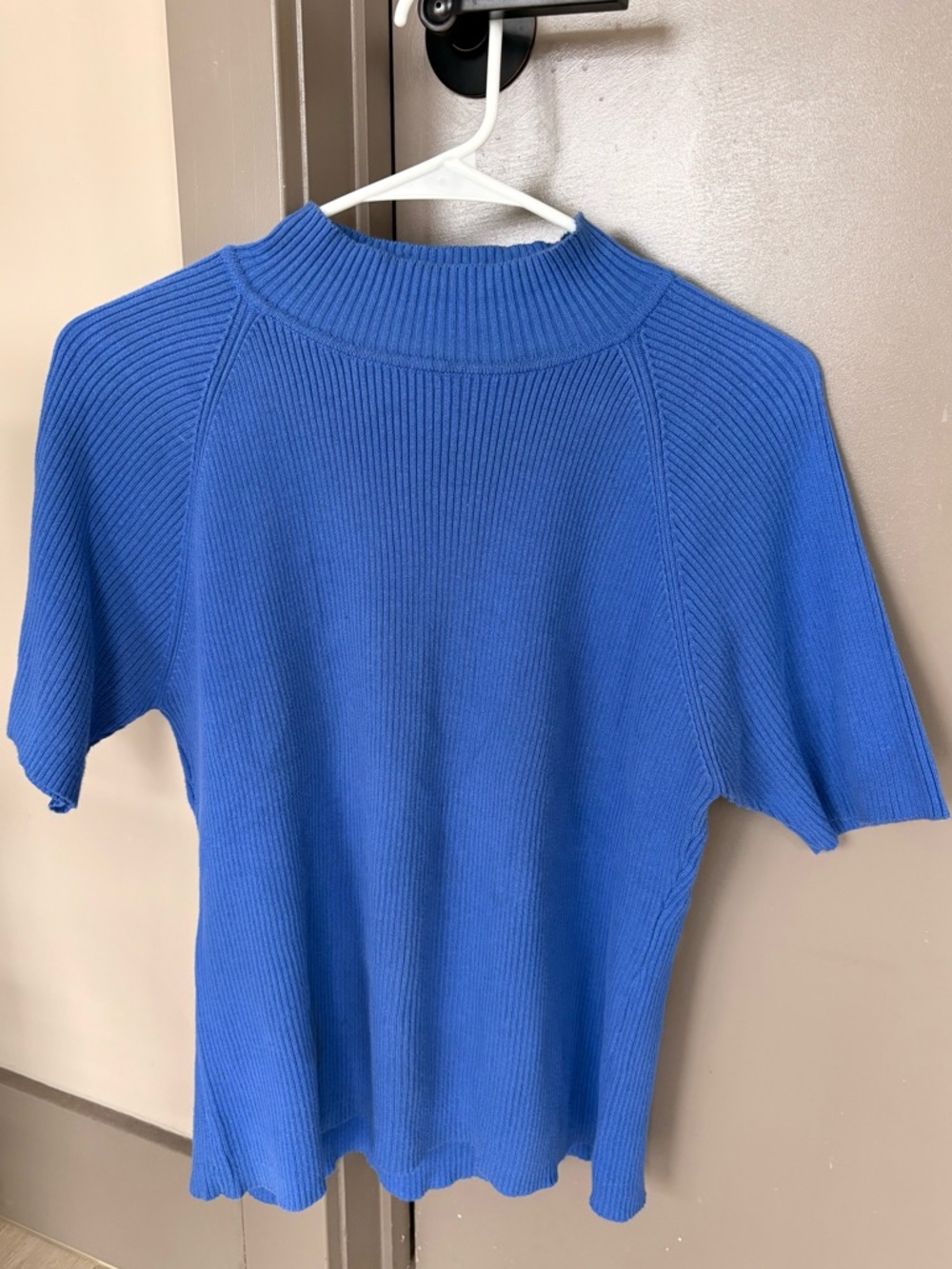 100% Cotton Valerie Steven’s Royal Blue Knit Short Sleeve Mockneck Sweater M
